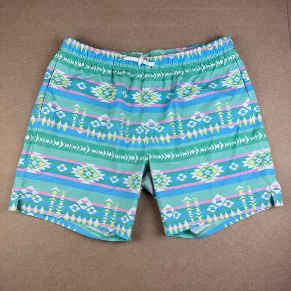 Bearbottom Mens XXL 7" Swim Trunks Shorts Aztec Tribal Neon Print Lined Elastic - Picture 1 of 8